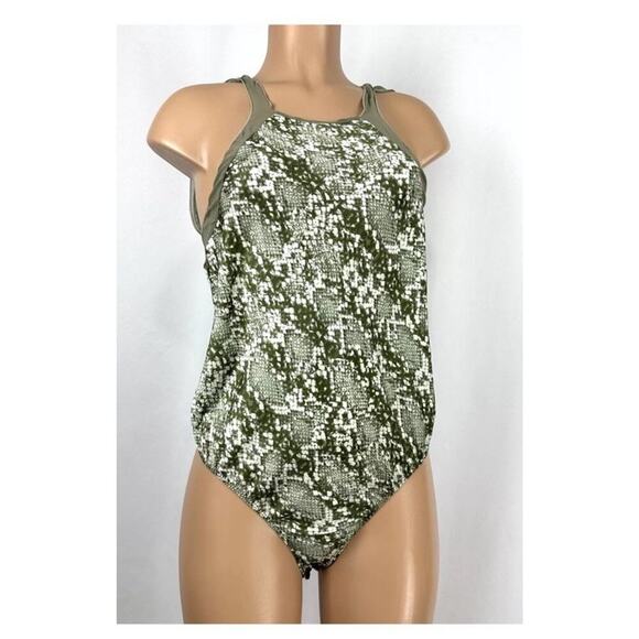 Free People Intimately Sz S Moss Green Nights Out Snakeskin Print Bodysuit - Picture 2 of 6